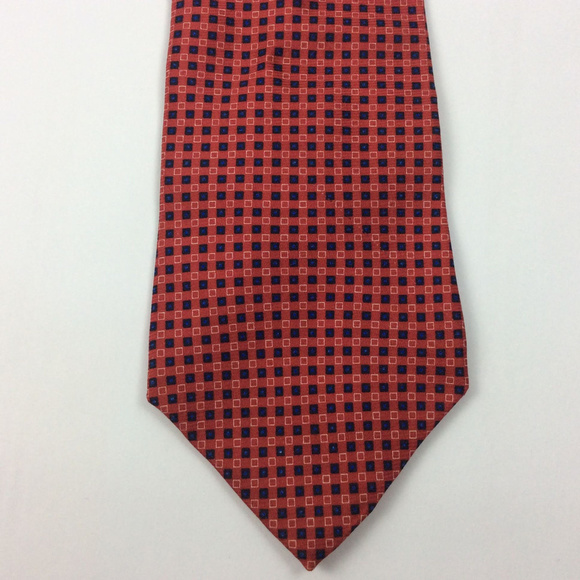 Tommy Hilfiger Mens Tie Red Navy Blue Silk Checker - Picture 6 of 8